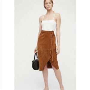 NWT Free People Suede Brown Wrap Skirt Size 4